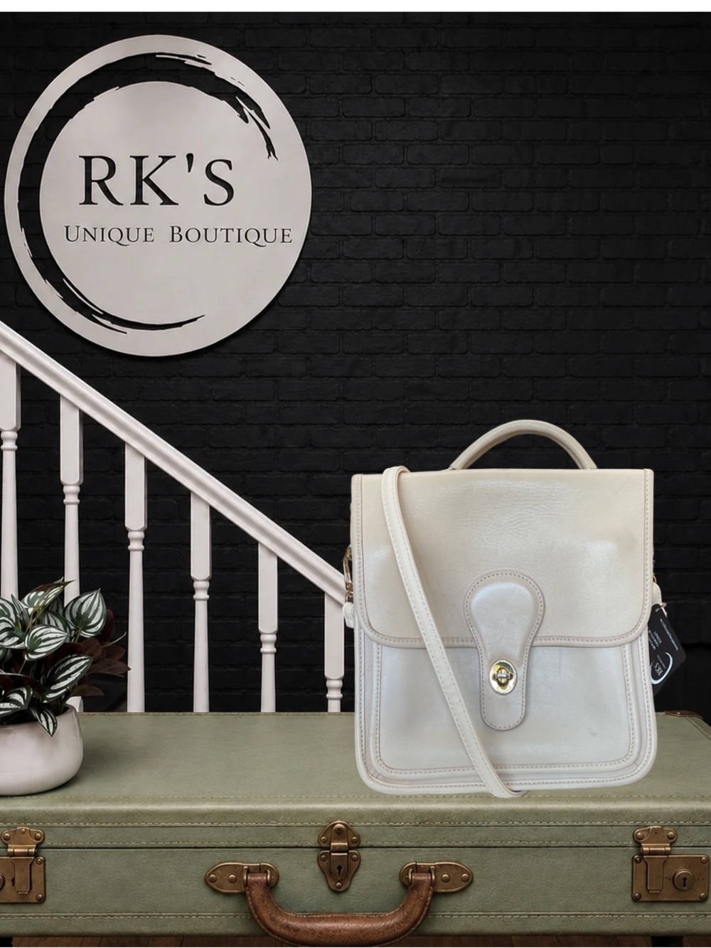 Cream Genuine Leather Crossbody Satchel